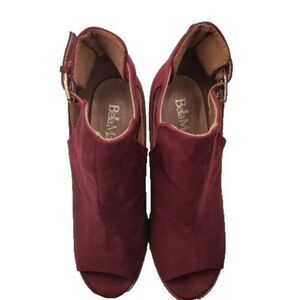 Bella Marie Women 9 Wine Peep Toe‎ Ankle Buckle Strap Suede Heels Western Casual